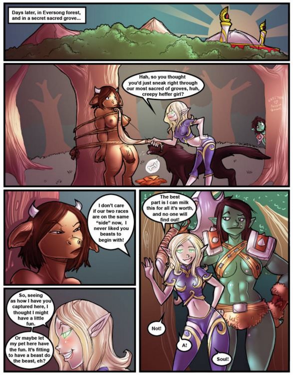 Shia - Belf Tauren and Orc w dog (comics,  en)